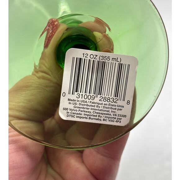 Set of 2 Wavy Zig Zag Green Stem Martini Cosmo Glasses Clear Bowl Vtg Barware - Picture 5 of 5
